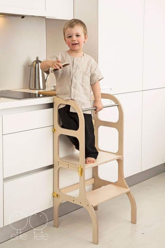 Help Tower - Table Step 'n' Sit White with Silver Catches by Ette Tete - Learning Bugs UK