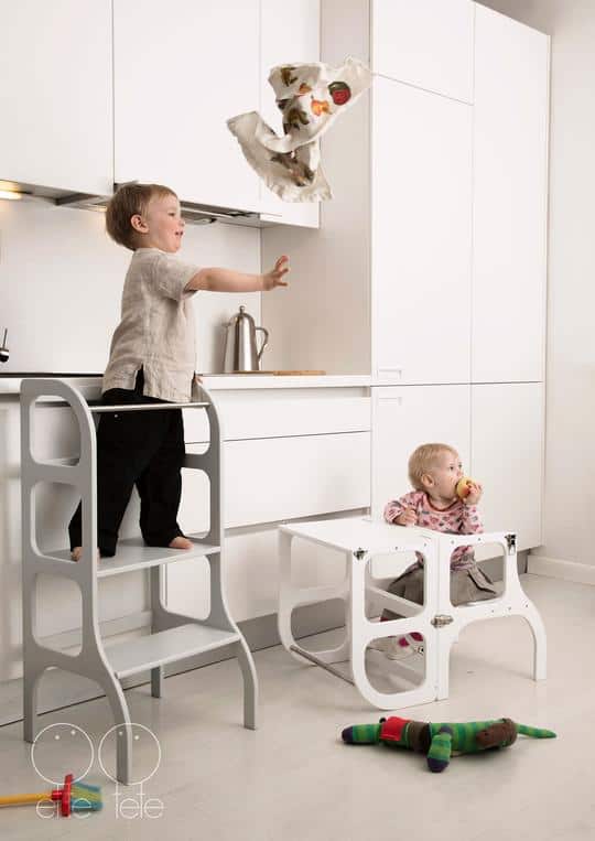 Help Tower - Table Step 'n' Sit White with Silver Catches by Ette Tete - Learning Bugs UK