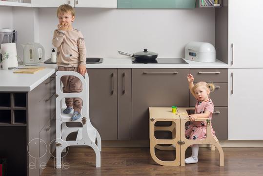 Help Tower - Table Step 'n' Sit White with Silver Catches by Ette Tete - Learning Bugs UK