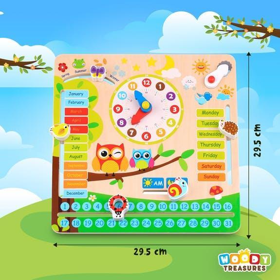Woody Treasures Wooden Calender Clock by Woody Treasures - Learning Bugs UK