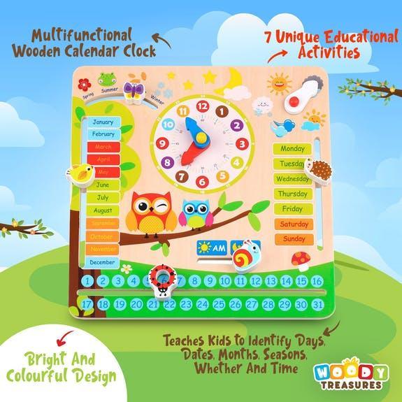Woody Treasures Wooden Calender Clock by Woody Treasures - Learning Bugs UK