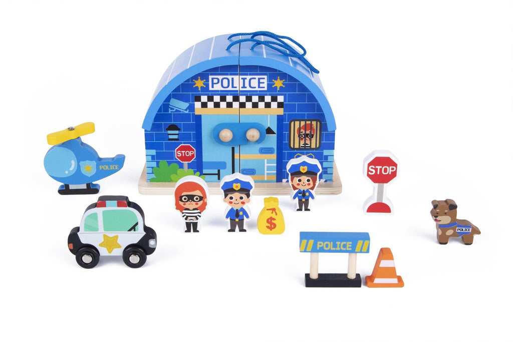 Buy Woody Treasures - Wooden Police Station Play Set | for kids by Learning Bugs UK