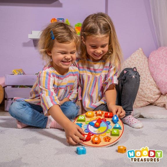 Buy Woody Treasures Wooden Stacking Teaching Clock | for kids by Learning Bugs UK